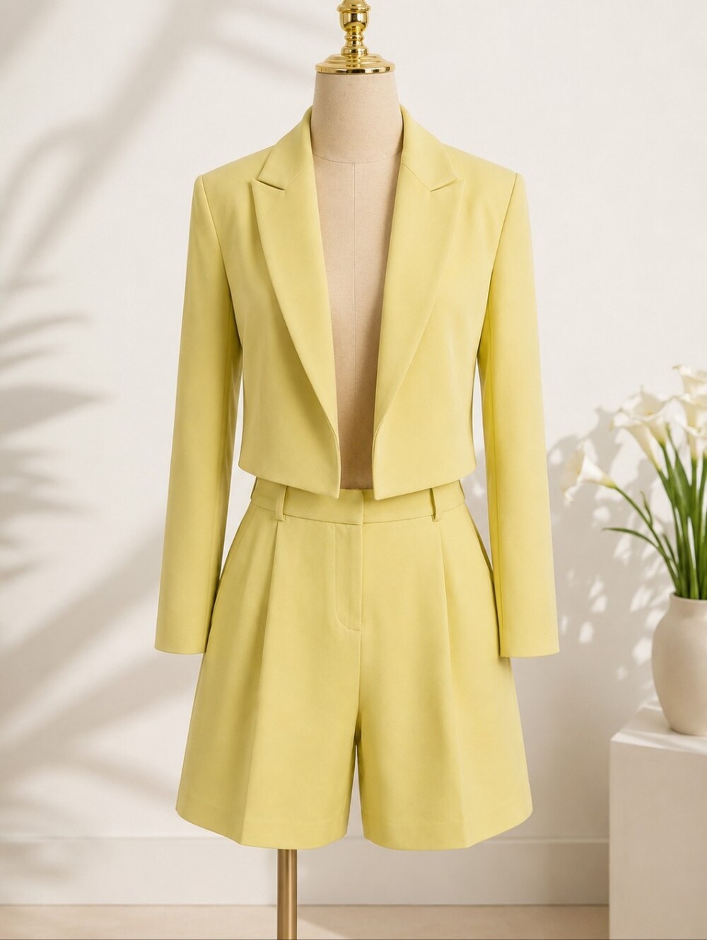 Calvin Klein Pastel Yellow Tailored Blazer Shorts Suit Set NWT